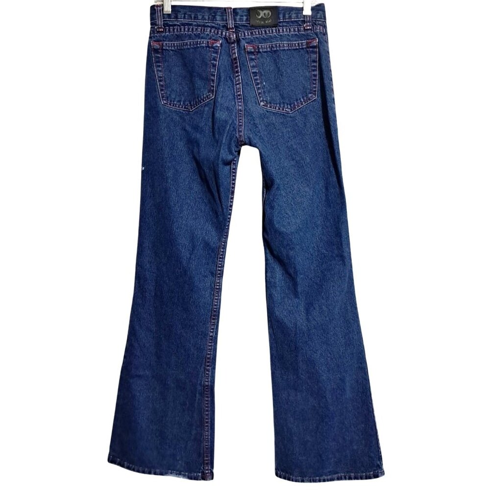 Joe Martino Flared Jeans Womens Size M Blue Cotton Denim Unique Stitch Design Vi - Picture 2 of 16
